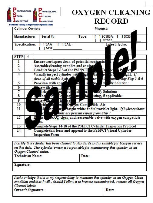 Oxygen Cylinder Cleaning Record (Pkg. of 20)